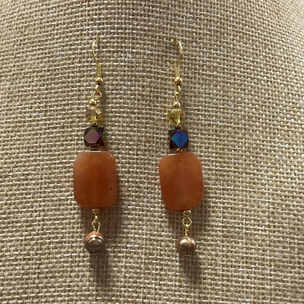 Carnelian, Real Pearl & Crystal Drop Earrings